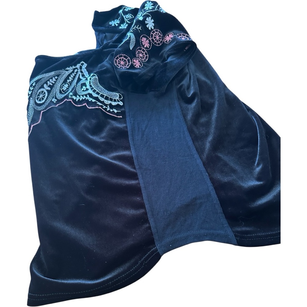Free People "Party Train” Black Velvet Embroidered Boho Top • Size: M - Picture 7 of 12